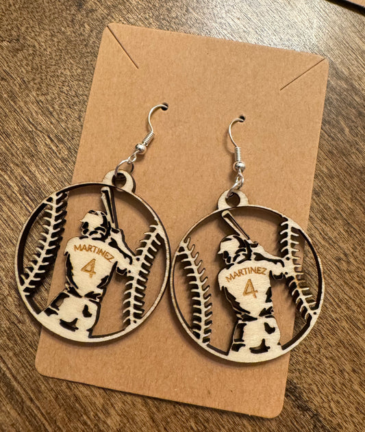 Wood Baseball Dangle Earrings